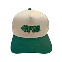 Iconic Baseball Cap FSB® snapback beige visera verde — logo cobra bordado verde — Los de la Cobra México