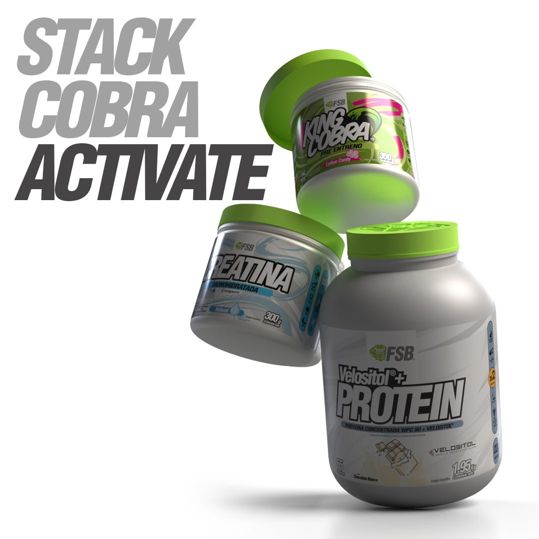 Stack Cobra Activate FSB — Velositol+ Protein, King Cobra® Pre Entreno y Creatina Creapure® — México